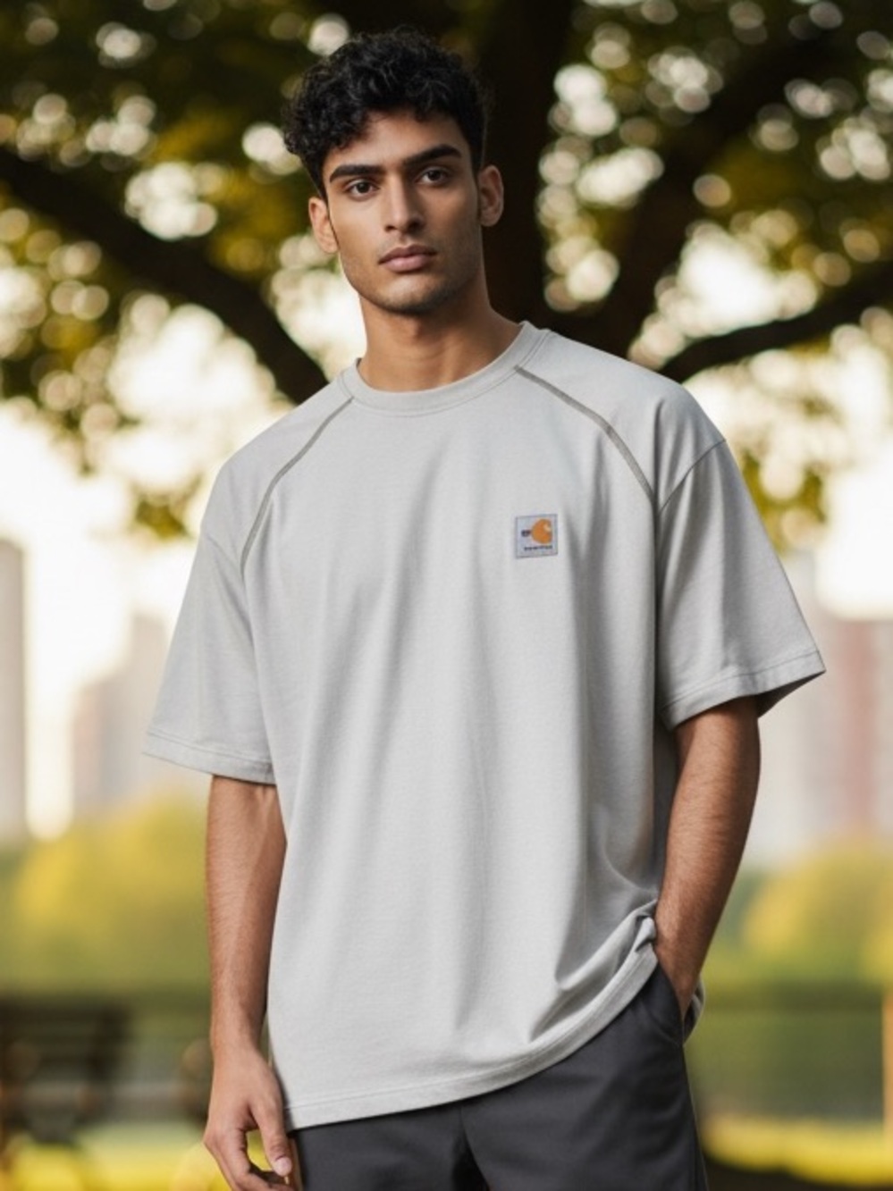 NWOT Carhartt Off-White Short Sleeve Crew T-Shirt with Contrast Stitching